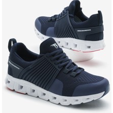 Tonny Black  Lacivert Tasarım Termo Taban Şeritli Nefes Alabilen Kumaş Bağcıklı Spor Ayakkabı