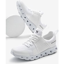 Unisex Beyaz Tasarım Termo Taban Şeritli Nefes Alabilen Kumaş Bağcıklı Spor Ayakkabı