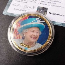 Escoines Koleksiyon 39963681B2E7F60621 Numis Proof 2016 Kraliçe Elizabeth 24AYAR Altınkaplama Sertifikalı 52GRAM A-35192