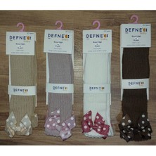 Defne Baby  1 Adet Kız Çocuk Gül Kurusu Puantiyeli Fiyonk Detaylı Desenli Dizaltı Çorabı