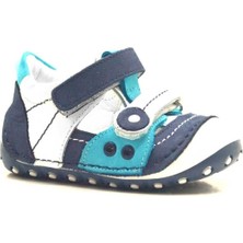 NİNO HAKİKİ DERİ MAVİ CIRTLI YAZLIK İLK ADIM BEBEK AYAKKABI