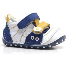 Nino Hakiki Deri Sarı Lacivert Cırtlı Yazlık İlk Adım Ayakkabı