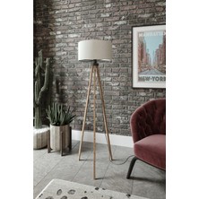 Krem Başlıklı Eskitme Ayaklı Tripod Lambader