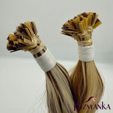 Kozmanka Çift Renkli Keratin Uçlu Doğal Saç (100 Adet) - (Kahverengi - Platin)
