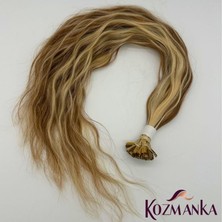 Kozmanka Çift Renkli Keratin Uçlu Doğal Saç (100 Adet) - (Kahverengi - Platin)