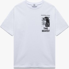 Koton Pamuklu Baskılı Kısa Kollu Bisiklet Yaka Oversize Tişört