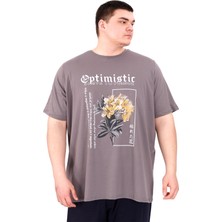 Mode Xl Büyük Beden Erkek T-Shirt Bisiklet Yaka Optımıstıc U25028 Füme