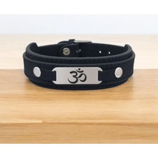 Erkeklere Özel 925 Ayar Gümüş Plakalı Derili Oval Motifli Sembol Bilekliği-421SEMBOL-Siyah