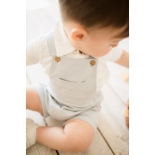 Erkek Bebek Yazlık Tulum Takımı Keten Gömlek Body ve Kanvas Şort Tulum 0-12 Ay