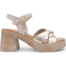 Tamer Tanca Kadın  Deri Bej Topuklu Sandalet 956 11409 Bn Sndlt Y25 Bej/altın