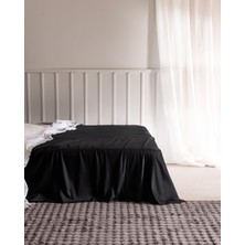 Madame Coco Ciel Tek Kişilik %100 Pamuk Saten Lastiksiz Çarşaf - Siyah