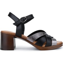 Tamer Tanca Kadın Hakiki Deri Siyah Topuklu Sandalet 956 13113 Bn Sndlt Y25 Sıyah/antrasıt