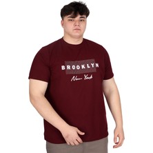 Mode Xl Büyük Beden Erkek Tişört Baskılı Brooklyn Waffle U25002 Mürdüm