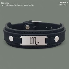 925 Ayar Gümüş Plakalı Erkekler İçin Oval Motifli Derili Doğum Ayına Özel Bileklik-421DOĞUMAY-Siyah