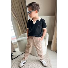 Miniğimin Cicileri Polo Yaka Erkek Çocuk Tişört ve  Pantolon 2 Li takım - Kum Beji