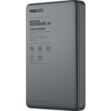 Recci RP35 Pd 20W LED Göstergeli Hızlı Şarj Özellikli Wireless Powerbank 15W 10000MAH Gri