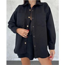 Lavida Butik Kadın Çıt Kapama Cepli Gömlek Ceket Ince Sezonluk