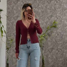 Lavida Butik Kadın Ön Bağlama Detay Fitilli Triko Hırka