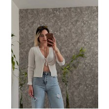 Lavida Butik Kadın Ön Bağlama Detay Fitilli Triko Hırka