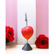 Kenz Design Kalp Şeklinde Love You Yazılı Masaüstü Not Tutucu Romantik Klipsli Notluk