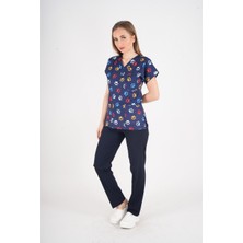 Nur Medikal Giyim Pati Desenli Veteriner Doktor Hemşire Hastane Scrubs Üniforma Takımı