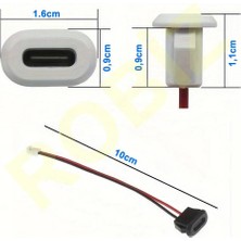 Alkatronik Type C Panel Montaj Dişi Soket 2 Pin 10CM Kablolu Beyaz Uzatma Konnektör Araba Kamera Oyuncak