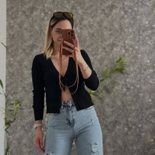 Lavida Butik Kadın Ön Bağlama Detay Fitilli Triko Hırka