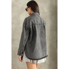 Lavida Kadın Çift Cepli Yıkamalı Oversize Denim Ceket