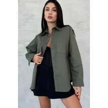 Lavida Kadın Çıtçıt Kapama Cepli Gabardin Gömlek Ceket