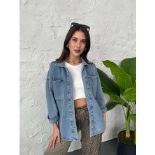 Lavida Kadın Çift Cepli Yıkamalı Oversize Denim Ceket