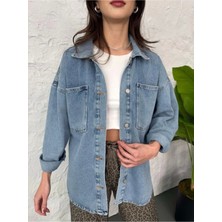 Lavida Kadın Çift Cepli Yıkamalı Oversize Denim Ceket