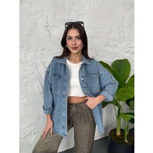 Lavida Kadın Çift Cepli Yıkamalı Oversize Denim Ceket