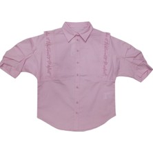 Kız Çocuk Perfect Yazılı Balon Kol Model Pembe Kısa Kol Gömlek