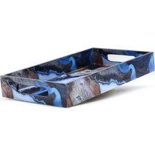 Mavi Desenli Ahşap Tepsi Orta Boy