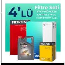 Filtron Renault Clio 1.2 Benzin Tce Filtre Bakım Seti Castrol Motor Yağlı (2014-2021) 4 Lü