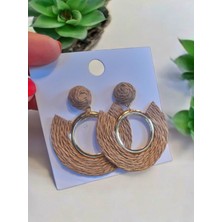 Satori Design Yuvarlak Açık Kahve Rafya Halka Küpe