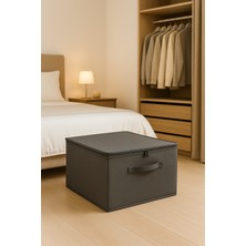Destekli Hurç Büyük Boy Antrasit Renk 42x35x23 cm Fermuarlı Katlanabilir Saklama Kutusu