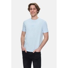 Ucla Fabıo Gök Mavisi Bisiklet Yaka Baskılı %100 Pamuk Standard Fit Erkek Tshirt