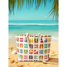 Plaj Terliği Desenli Büyük Boy Piknik ve Plaj Çantası –  Halat Saplı – 55X36X15 cm