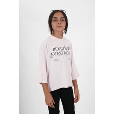 Haykids Kız Çocuk Süprem Kumaş Bisiklet Yaka Baskılı Tshirt