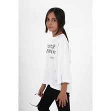 Haykids Kız Çocuk Süprem Kumaş Bisiklet Yaka Baskılı Tshirt