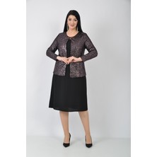 Büyük Beden Vizon Renkli Krep Pul Payetli Ceketli Abiye Elbise