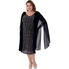 Büyük Beden Siyah Renkli Pul Payetli Kısa Abiye Elbise