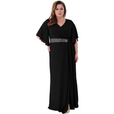 Büyük Beden Siyah Renkli Uzun Şifon Abiye Elbise