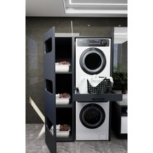 Washbox Banyo Kirli Sepetli Çamaşır Makinası Dolabı ve Kurutma Makinası Dolabı Antrasit