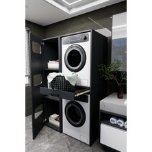 Washbox Banyo Kirli Sepetli Çamaşır Makinası Dolabı ve Kurutma Makinası Dolabı Antrasit
