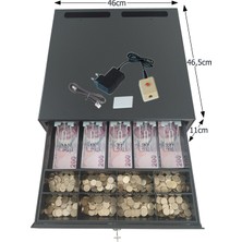 Saypos Açma Butonlu Içi-Dışı Full Metal Ağır Yük Para Çekmecesi 5 Geniş Banknotlu Ekstra Büyük 46X46,5X11CM