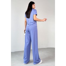 TKM-03690 Lila Polo Yaka Bluz Salaş Pantolon Ikili Takım
