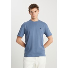 Wrangler MW7NM203877223 Mavi Erkek Relax Fit Bisiklet Yaka T-Shirt