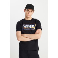 Wrangler W753EE001 Erkek Siyah Sarı Baskılı Bisiklet Yaka T-Shirt